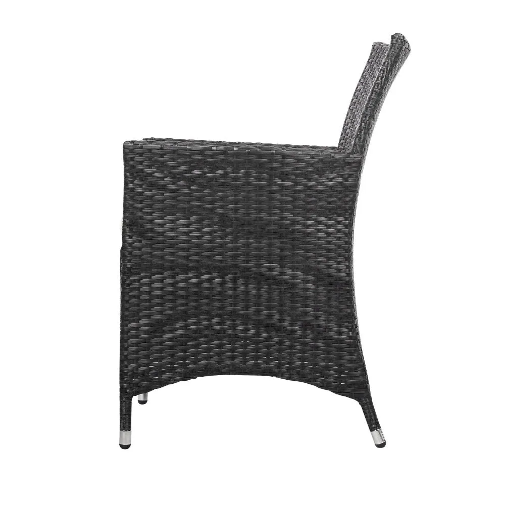 3 Piece Wicker Outdoor Furniture Set  Chair Armchair Side Table - Black