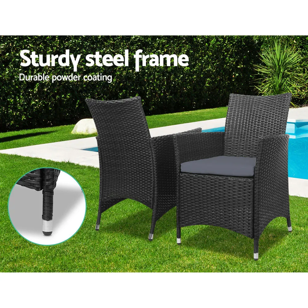 3 Piece Wicker Outdoor Furniture Set  Chair Armchair Side Table - Black