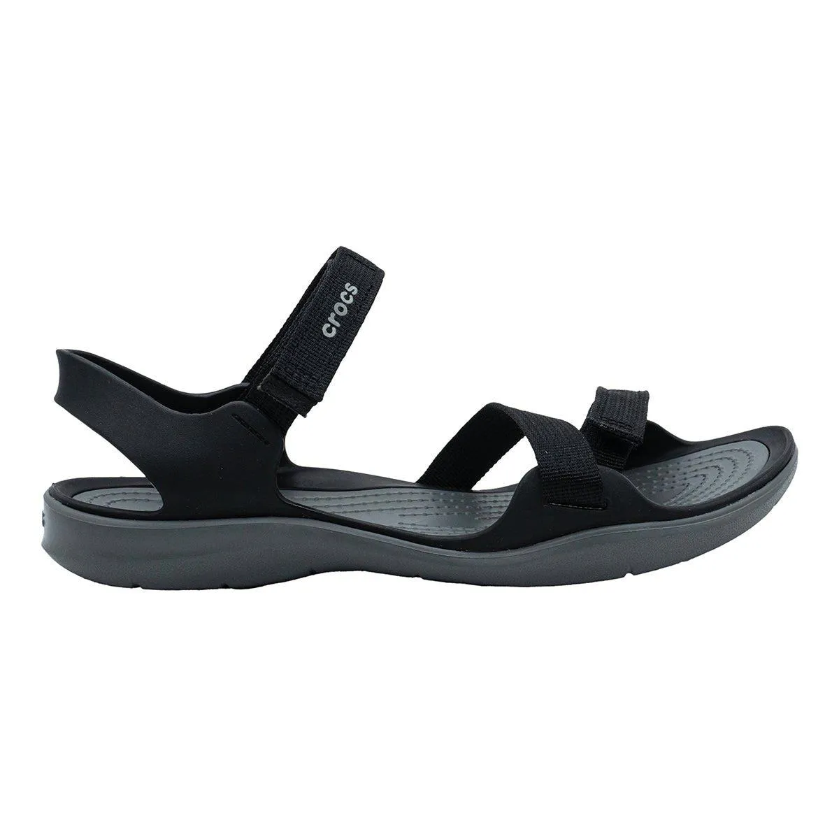 Crocs Swiftwater Webbing Flat Sandals Fabric Black Colour For Women