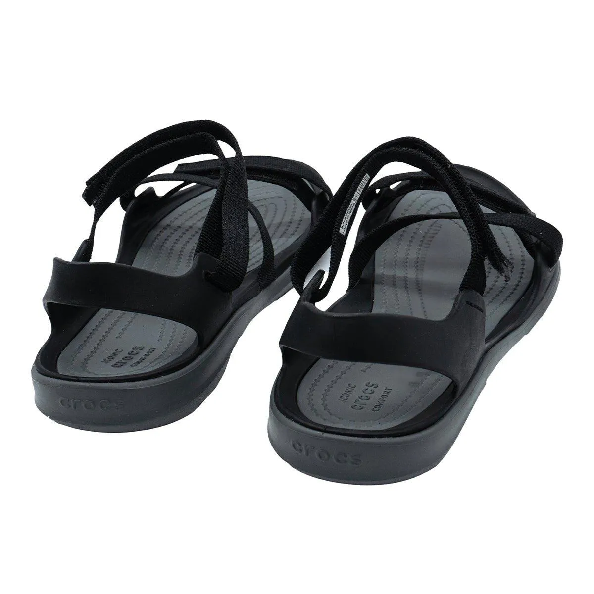 Crocs Swiftwater Webbing Flat Sandals Fabric Black Colour For Women