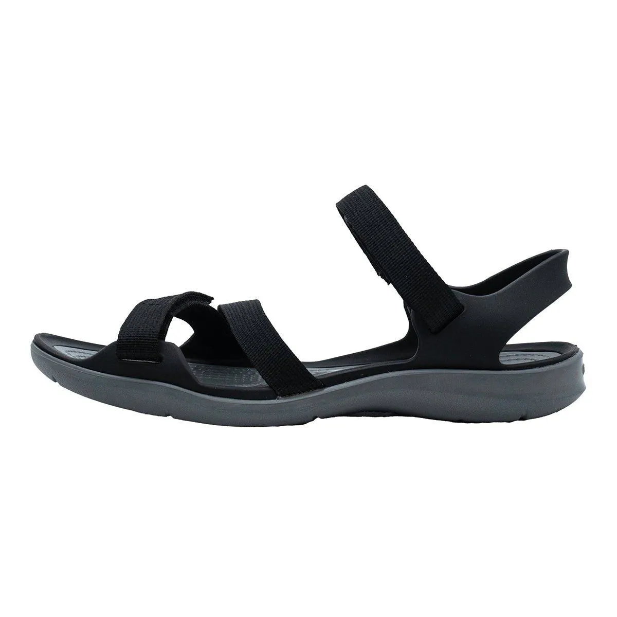 Crocs Swiftwater Webbing Flat Sandals Fabric Black Colour For Women