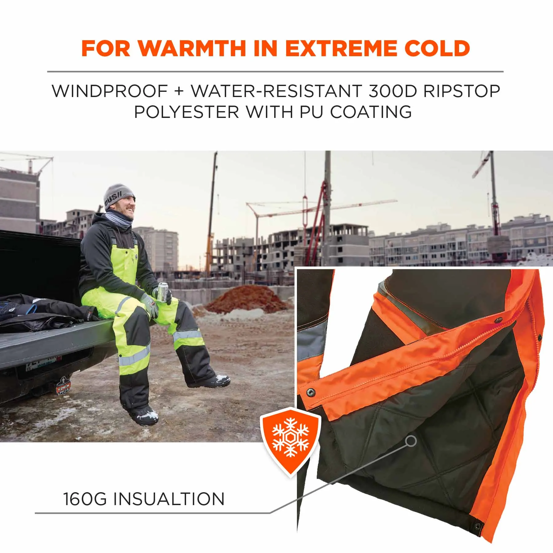 Ergodyne 25633 8928 M Orange Class E Hi-Vis Insulated Bibs