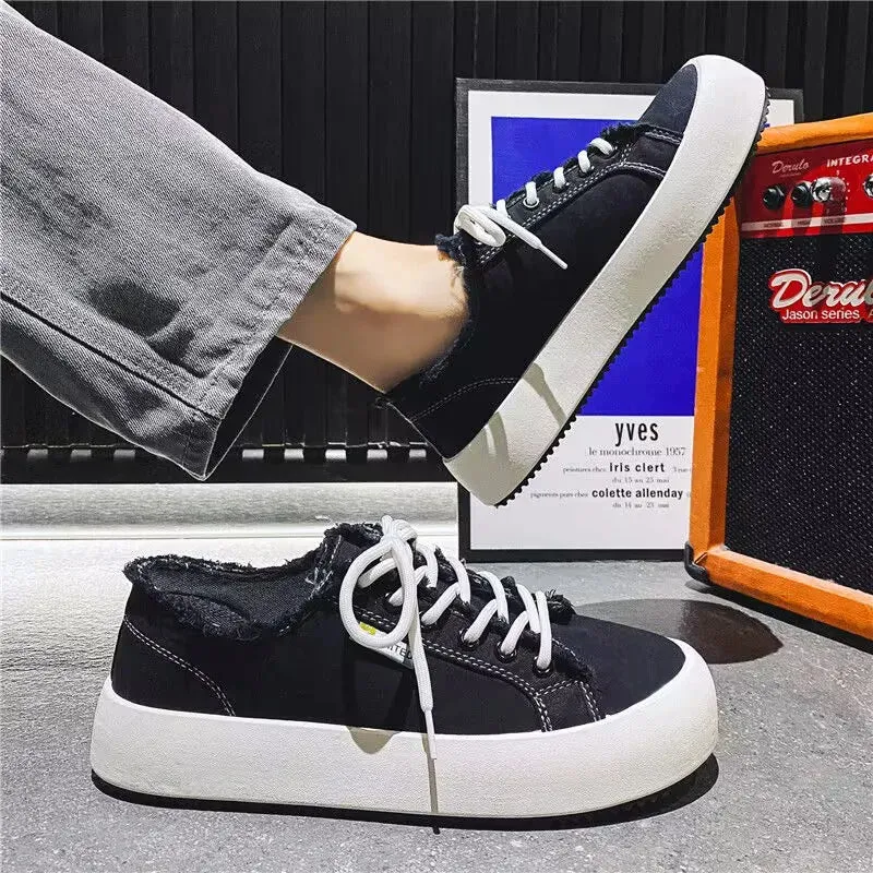 Hnzxzm Men's Canvas Shoes Men Chunky Sneakers Classic Skateboard Shoes Male Low Top Vulcanized Shoes Mens Outdoor Walking Footwear