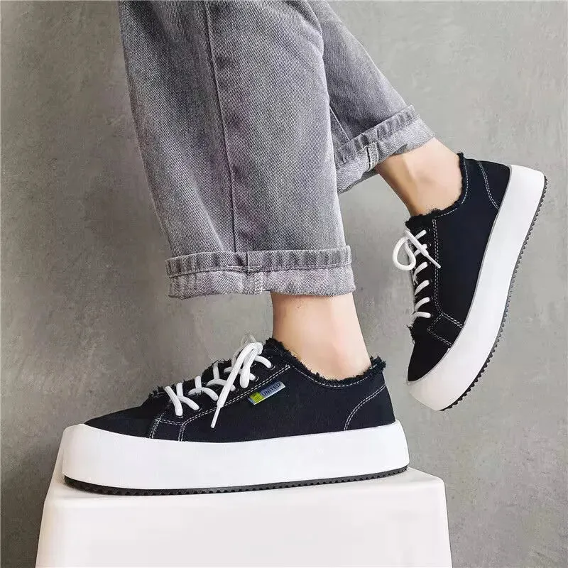 Hnzxzm Men's Canvas Shoes Men Chunky Sneakers Classic Skateboard Shoes Male Low Top Vulcanized Shoes Mens Outdoor Walking Footwear