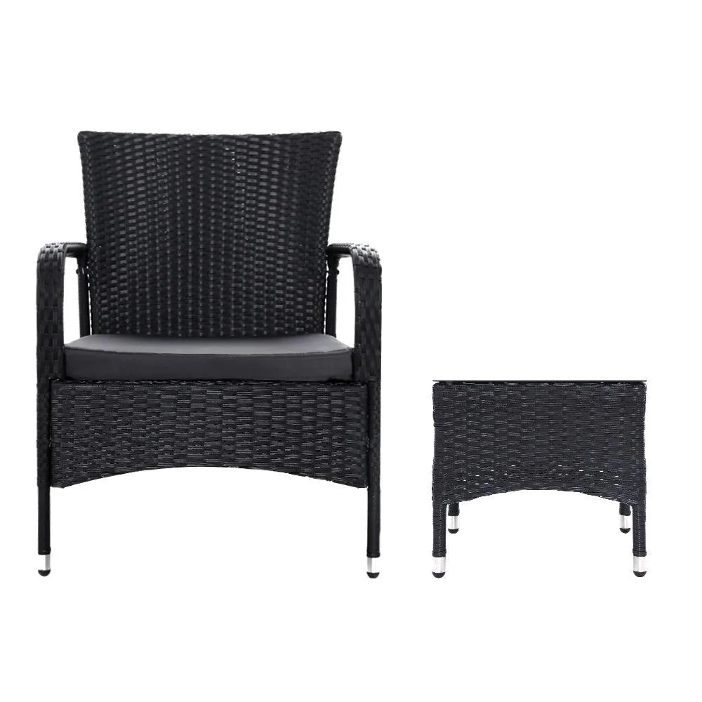 Outdoor Furniture Patio Set Wicker Rattan Outdoor Conversation Set Chairs Table 3PCS