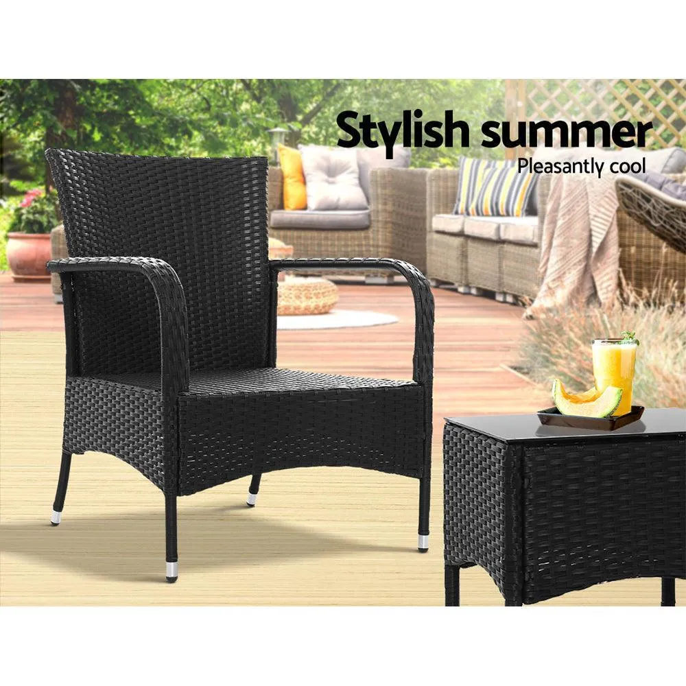 Outdoor Furniture Patio Set Wicker Rattan Outdoor Conversation Set Chairs Table 3PCS