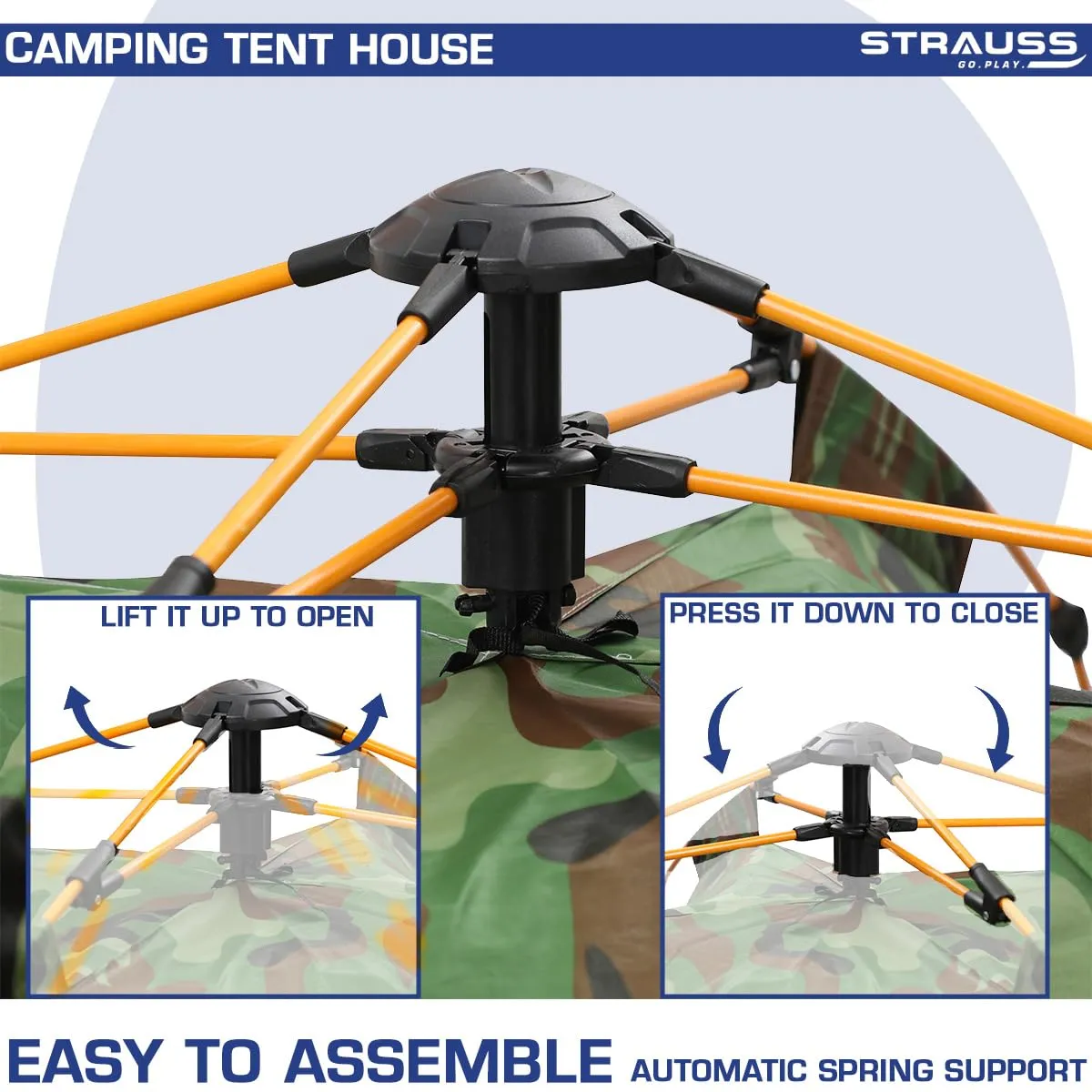 STRAUSS Portable Tent for Camping | Ideal for 4 Persons | Easy Setup for Picnic, Hiking, Trekking, Outdoor | Waterproof and Windproof with Extra Top Layer | Superior Air Ventilation (Blue and Pink)